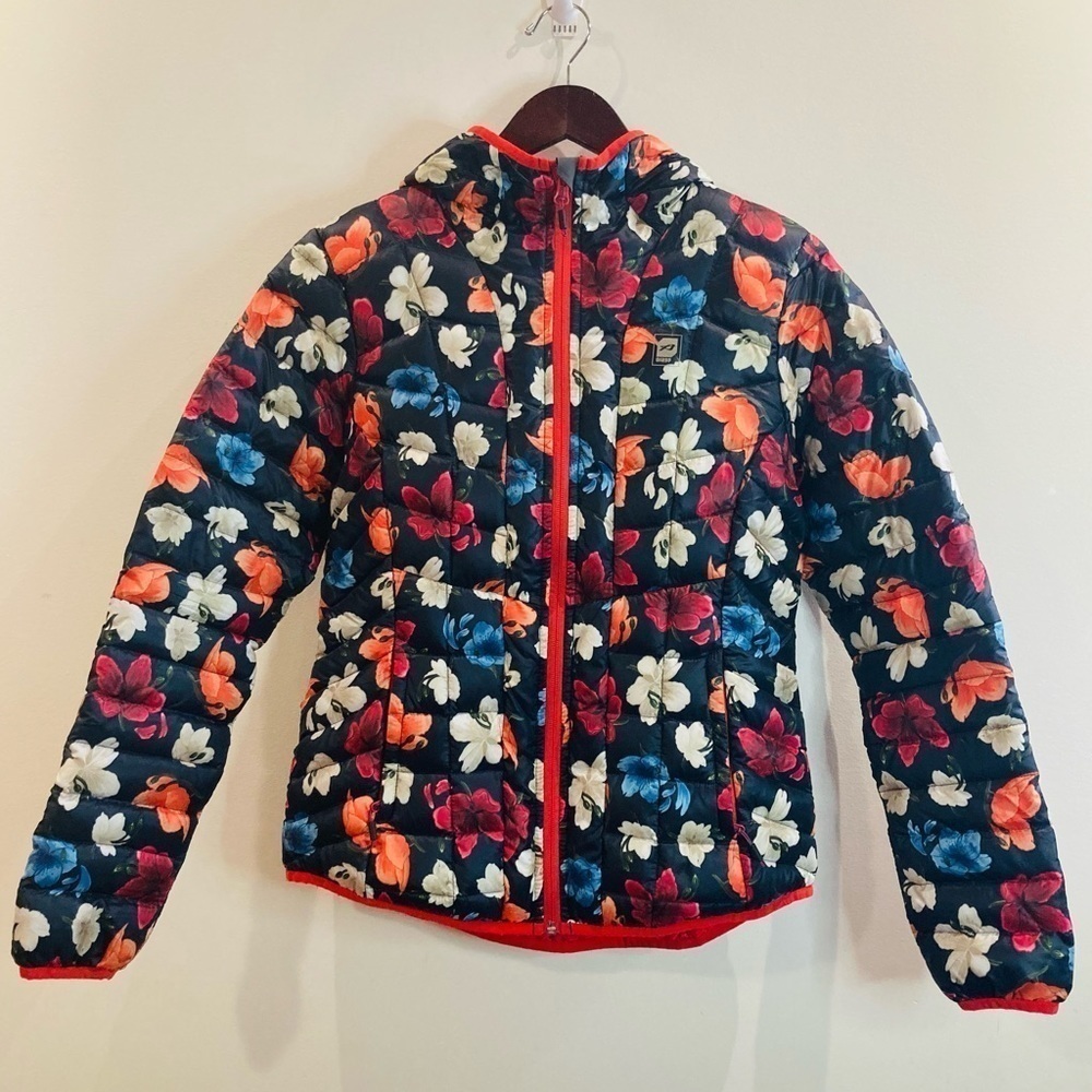 ORAGE Sz M Hooded Puffer Down and Feather Filled Floral Ski Jacket Coat